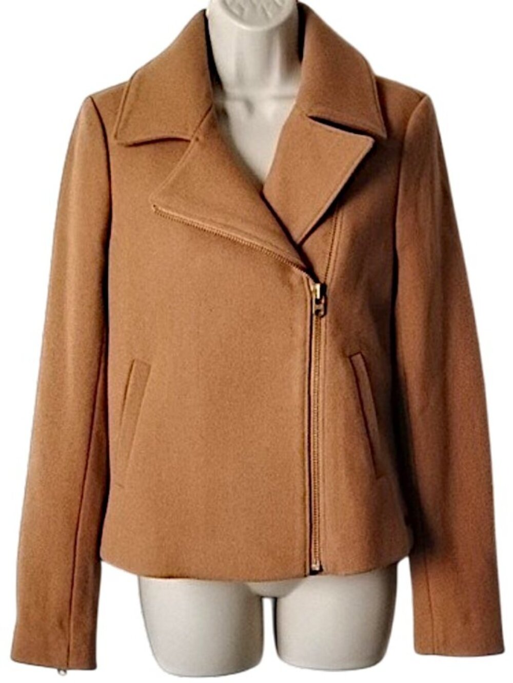 NWOT Scotch & Soda Wool Blend Moto Bomber Jacket S Camel Leather Trim - Picture 2 of 12
